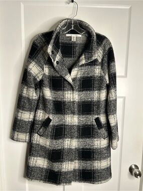Max Studio Women’s Small Wool Blend Shacket Black White Plaid 3530